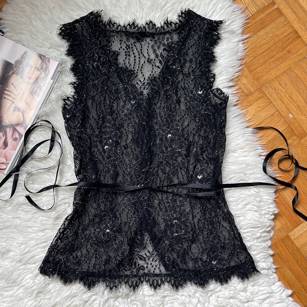 Vintage Y2K EXPRESS Black Lace Top - Picture 5 of 10